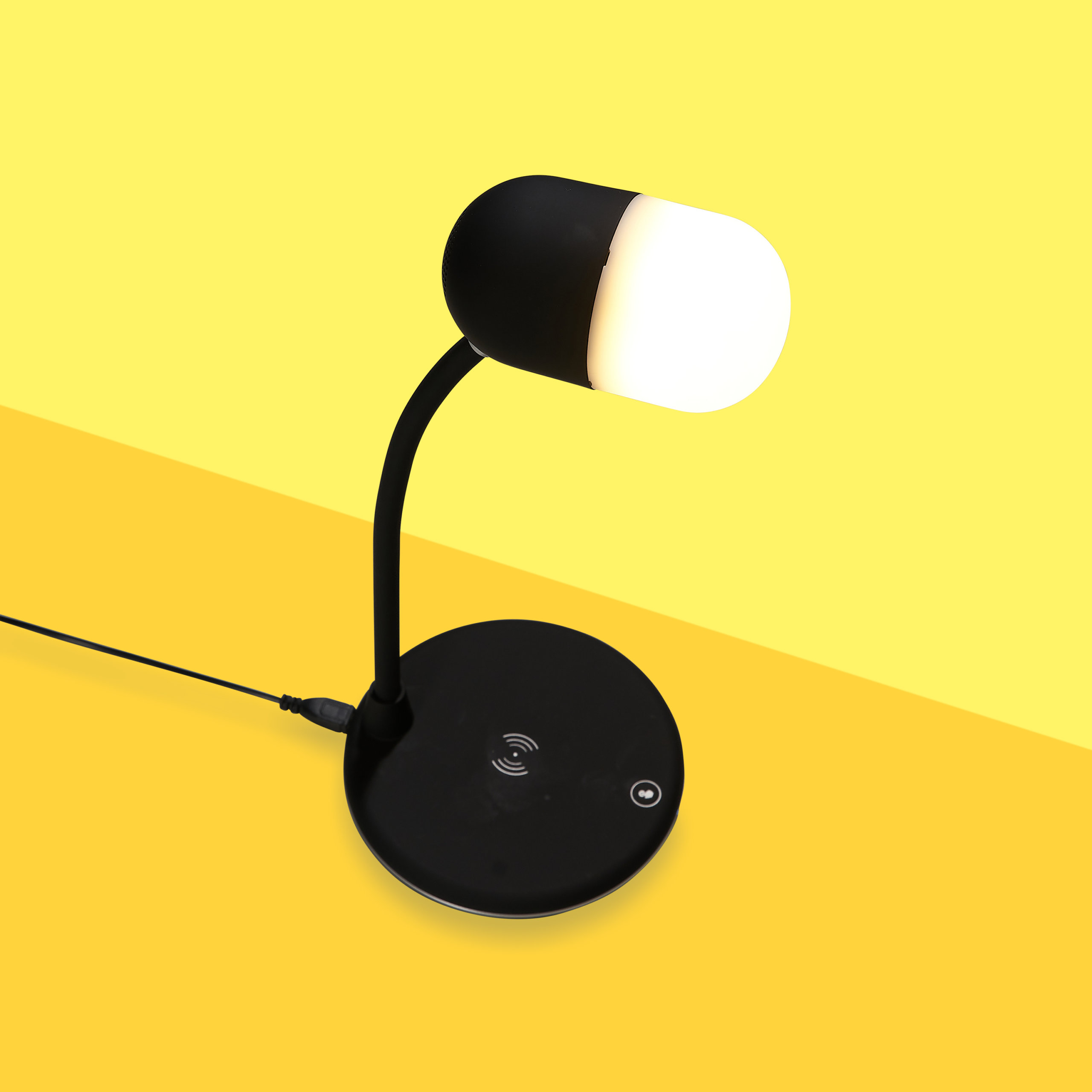 Luminária Led de mesa, articulável, Recarga por Indução e Speakers